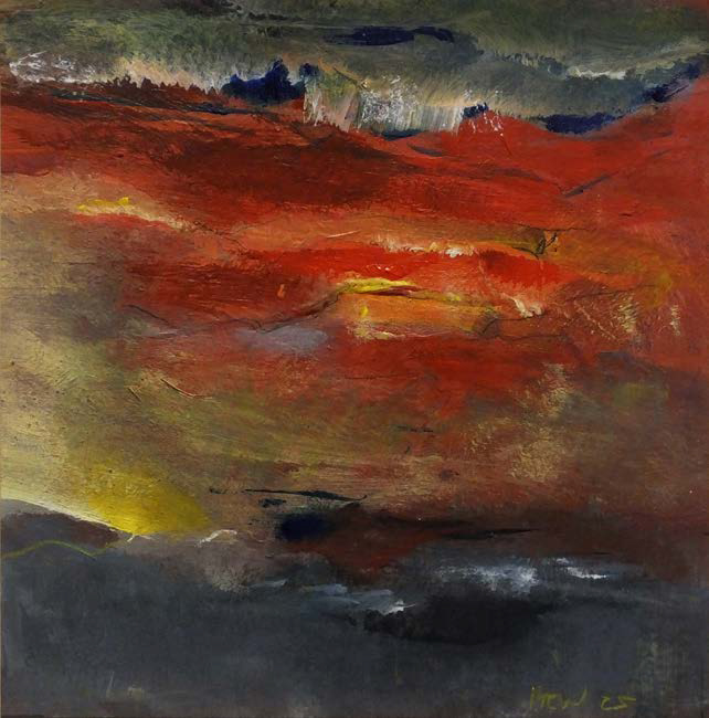 Feuerland, Pigment, Acryl, Pastell, 15 x 15 cm, 2025